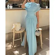 Women's Long Dress Maxi Dress Ruched Dress Fashion Modern Outdoor Vacation Tea Party Regular Fit Plain Short Sleeve Crew Neck Blue Summer