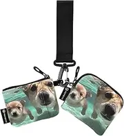 [XYMZR] Mini Zip Around Wristlet keychain Wallet Funny Dogs Underwater for Women Personalized Pattern Detachable Dual Pouch Wristlet Portable Wallet Phone Coin Purse, Multi-colored, One Size