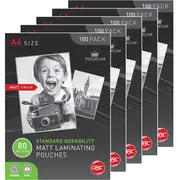5 Pack GBC Laminating Pouch Matt Frost 80 Micron A4 Clear Pack 100 Sheets