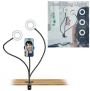 Mobile Phone Holder with Dual Ring Light, USB Powered Gooseneck Holder, 3 Tem...