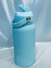 JYS 650ml Rubber Coated Insulated Stainless Double Wall Drink Bottle with Straw (Sky Blue)