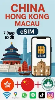Best CHINA HongKong Macao esim Data Travel e sim 5G /4G 7 Days 10 GB