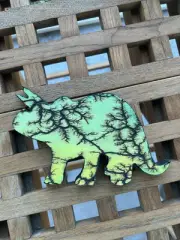Wood Fractal Lichtenberg Dinosaur Triceratops decor cutout Electricity Green