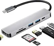 UrbanX USB C Hub 6 in 1 Dongle USB-C to HDMI Multiport Adapter with 4K HDMI Output 3 USB 3.0 Ports SD/TF Card Reader Compatible for Motorola Moto Z4 Force and Many More Type C Devices