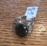 Native American Navajo Onyx Ring Sterling Silver Sz 6.75