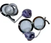 Purple amethyst Raw Natural stone stainless steel tea basket. crystal tea mak...