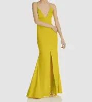 $295 Aidan Mattox Women's Yellow V-Neck Leg-Slit Sleeveless Gown Dress Size 6