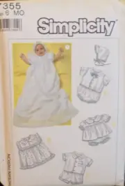 Simplicity Sewing Pattern 7355 Babies Christening Wardrobe 8 Pieces Size 6 MO UC