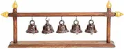 Clubhouse Wood-Carved Copper Bell Ornaments (5 Bells), Length 50CM Height 21CM, Feng Shui Fortune-Attracting Props, Crisp Sound