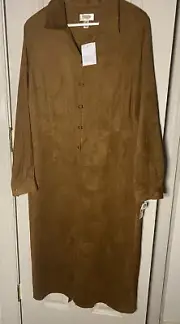 Talbots Faux Suede Dress Shirtdress Camel/Brown Snap up #24293029 Sz~16 NWT!