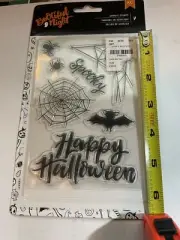 HALLOWEEN 7 Pc American Crafts-Bootiful Acrylic Stamps NEW Spider Webs Bat Spide