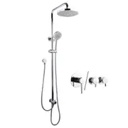 WELS Round 8'' Rainfall Shower Head 5-MODE Handheld Set Adjustable Height Gooseneck Arm Wall Rail Diverter / Mixer Tap / Twin Taps Chrome