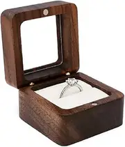 [Generic] Wooden Ring Box, Personalized Engagement Ring Holder with Single Slot, Elegant and Vintage Ring Storage Box, Small Ring Box for Wedding Ceremony (Brown, One size)