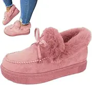 [Generic] Snow Boots Loafer Flats,Cozy Arch-Support Round Head Loafer Flats Boots for Women - Bootie Breathable House Shoes Indoor Outdoor, Vintage Solid Color
