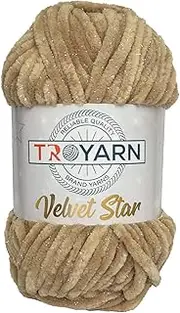 [TROYARN] Velvet Star, Silvery Glitter Chenille Baby Blanket Yarn Amigurumi Yarn for Crocheting and Knitting Super Bulky 100 gr (120 yds) (10418 - Beige, 1 Skein)