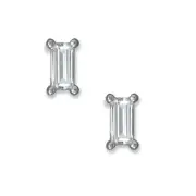 Authentic 925 Sterling Silver White 5mm Baguette Cubic Zirconia Stud Earrings