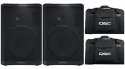 2x QSC CP12 12" 1000W Active PA / DJ Powered Loud Speakers + 2x CP12 Tote Bags.