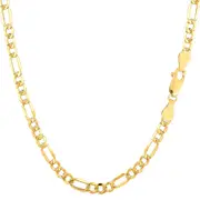 14K Yellow Gold Filled Solid Figaro Chain Necklace, 3.2 mm Wide