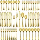 40 Pcs Gold Silverware Set Service for 8, Premium Stainless Steel Flatware Se...