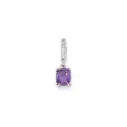 14k White Gold Real Diamond and Amethyst Pendant