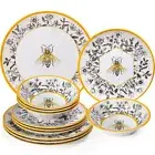 Honeycomb Bee Sweet 12-Piece Melamine Dinnerware Set,Melamine Dishes Set of 4...