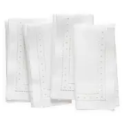 Linen Napkins - White 18 x 18 inch, Set of 4 Linen Hemstitch Dinner Napkins Emb