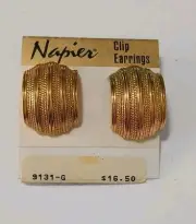 New Old Stock Vintage Napier Gold Tone Textured Screwback Clip Earrings