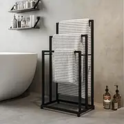 3 Tiers Metal Towel Rack Tall Industrial Modern Free Standing Towel Holder for Bathroom Accessories Organizer for Bath Storage & Hand Towels,Washcloths,Next to Tub or Shower Black