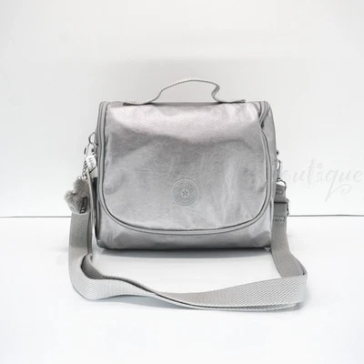 Kipling Kichirou Insulated Lunch Bag Polyamide AC7255 Smooth Silver Metallic NWT