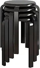 4 Pcs Stacking Wood Stools, Modern Household Round Solid Wood Stackable Stool with Non-Slip Footpads, Kitchen Dining Chair for Home Office Living Room,Black