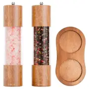 Wooden and Acrylic Salt and Pepper Grinder Set | 8-Inch Manual Mills with Adj...