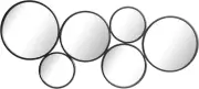 37" Black Metal Multi Circle Wall Mirror with Attached Hangers, Decorative Moder