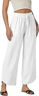 [heipeiwa] Women's Linen Capris Pants Summer Wide Leg Lounge Trouser Beach Boho Palazzo Harem Pants, White, Medium