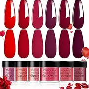 Honey Joy 6 BOX/SET Wine Red Dip Powder Dark Barn Red Fine Dipping Powder Colors No Need Lamp Cure,Like Gel Polish Effect,Even & Smooth Finishing (DP-A-6pcs-10g/box) …