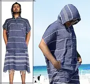 Large Surf Poncho - Thin Turkish Cotton Beach Robe Hooded Wetsuit Changing Towel | Ultra Thin Quick Dry | Sandproof | 100% Turkish Cotton (Navy Blue, Poncho) (Navy, Surf Poncho)