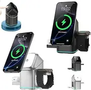 Subsistenceed 3-in-1 Wireless Charger-Wireless Multi-Device Charging Touch Pop-up Charging, 3 in 1 Wireless Charger Stand, 15W Auto Rotation Magnetic Stand for iPhone, Watch(Black+White)