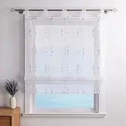 ESLIR Roman Blind with Loops, Kitchen Modern Roman Curtains, Transparent Tab-Top Blind, Embroidered Curtains with Embroidery, Purple, W x H, 80 x 140 cm, Pack of 1