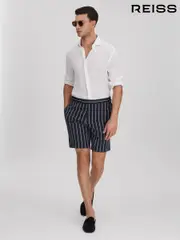 Reiss Navy/White Lake Striped Side Adjuster Shorts (159040) | $180
