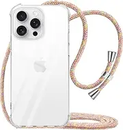 YESPURE for iPhone 16 Pro Case Clear Neck Hanging Adjustable Shoulder Lanyard Crossbody Phone Cover Women Girls Soft TPU Slim Drop Protective Strap Mobile Case for iPhone 16 Pro - Rainbow