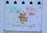 Aperturee Bear Gender Reveal Backdrop 7' x 5' He Or She Blue/Pink Decor