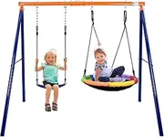 2-in-1 Kids Swing Set for Backyard (Ages 3-8) - Dual Tree Swings with 2 Seats & Heavy-Duty Steel Frame | Outdoor Play Equipment | Weatherproof & Easy to Assemble