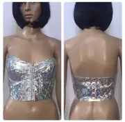 New Sexy Padded Crop Top Bra Silver Bling XS S M