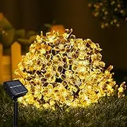 Solar String Light, 7M 50LED Cherry Blossom Fairy Light, Outdoor Waterproof, Solar Garden Cherry Blossom Light, Suitable for Fences, Yards, Christmas Trees, Christmas Tree Decorations (Warm White)