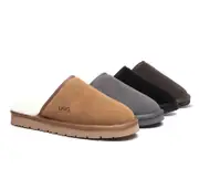 AUSTRALIAN SHEPHERD® UGG Slippers Men Sheepskin Wool Scuff Cruz - Chocolate / AU Ladies 12 / AU Men 10 / EU 43