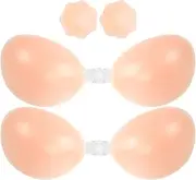 [Boodeny] Strapless Sticky Bra for Women-Adhesive Silicone Push up Stick on Invisible Bra for Backless Low-Cut Dresses, Pack of 2