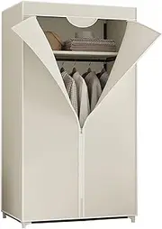 Wardrobe Canvas Wardrobe, Portable Wardrobe Shelves with Hanging Rail, Shelves, Fabric Cover, Clothes Closet Storage Organizer,White-155x70x45