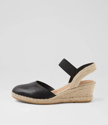 New Django & Juliette Rhainy Black Natural Rope Leather Elastic Wedges Womens...