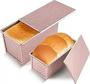 2 Pack Pullman Loaf Pan with Lid, 1 lb/0.5 lb Dough Capacity, Premium Non-Stick Sandwich Bread Loaf Pan with Lid, Carbon Steel Corrugated Bread Toast Box Mold with Cover for Baking