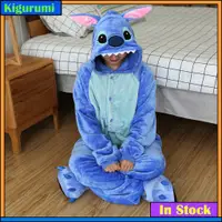 在飛比找蝦皮購物優惠-Kigurumi Stitch 皮卡丘龍貓卡通法蘭絨睡衣女長