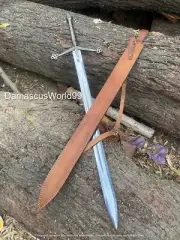 Scottish Claymore Sword Custom Handmade Forged Steel With Leather Sheath